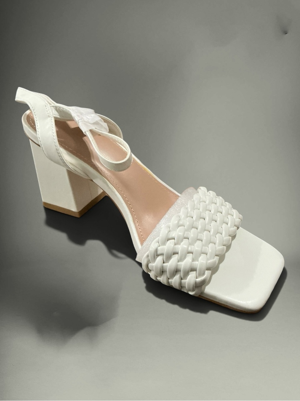 White Braided Strap Block Heel Sandal - Women